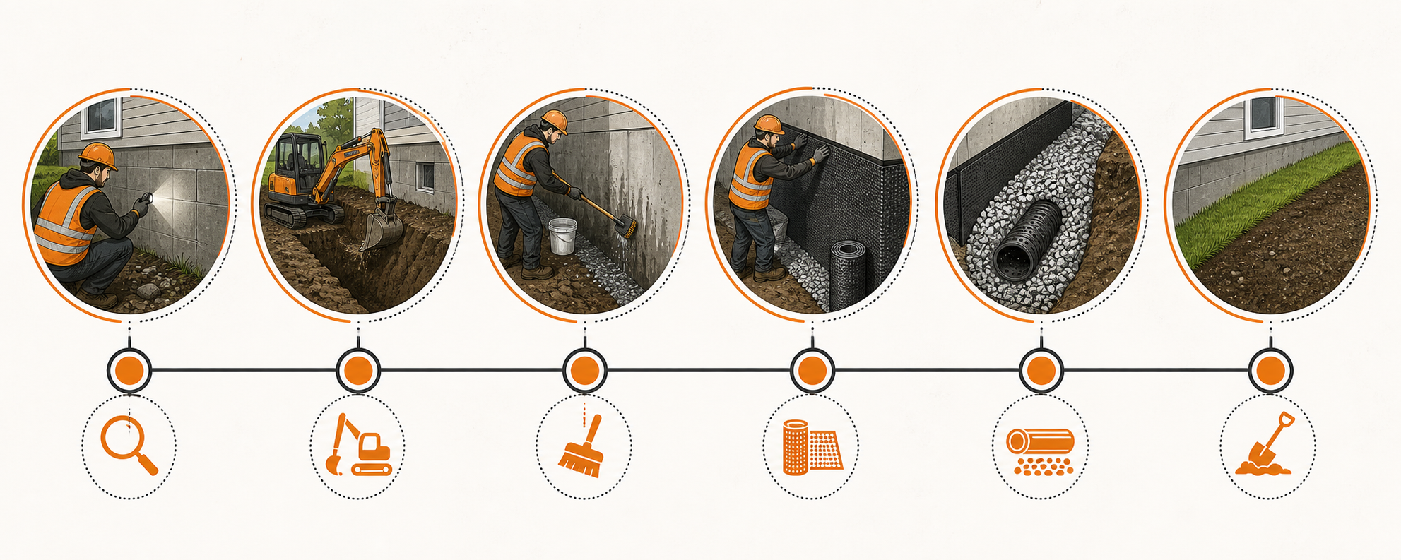 Diagram of A1's 6-step French drain installation